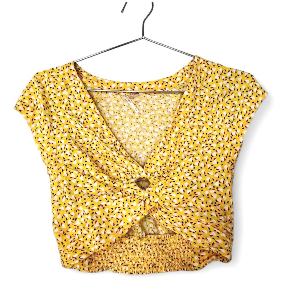 Free People Yellow Patterned Crop Top